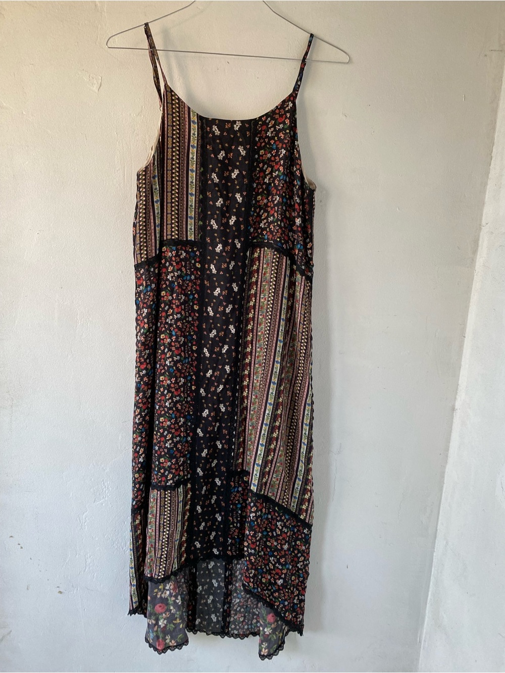 Alice + Olivia Black Patchwork Floral High-Low Slip Dress